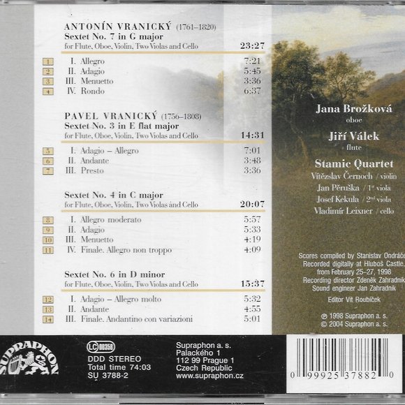 Sextet by Stamic Quartet (CD, 2004) Antonin & Pavel Vranicky Supraphon Import - Picture 2 of 2